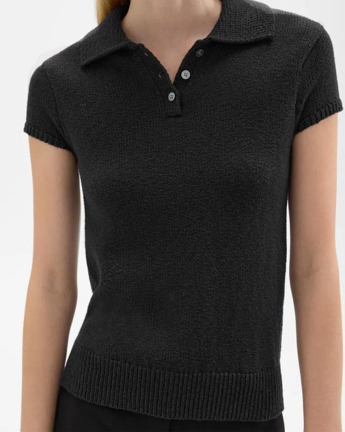 Sweaters Cardigans Women Theory Cap Sleeve Polo In CottonWool Boucl Black Sweaters Cardigans Women Theory Cap Sleeve Polo In CottonWool Boucl Black