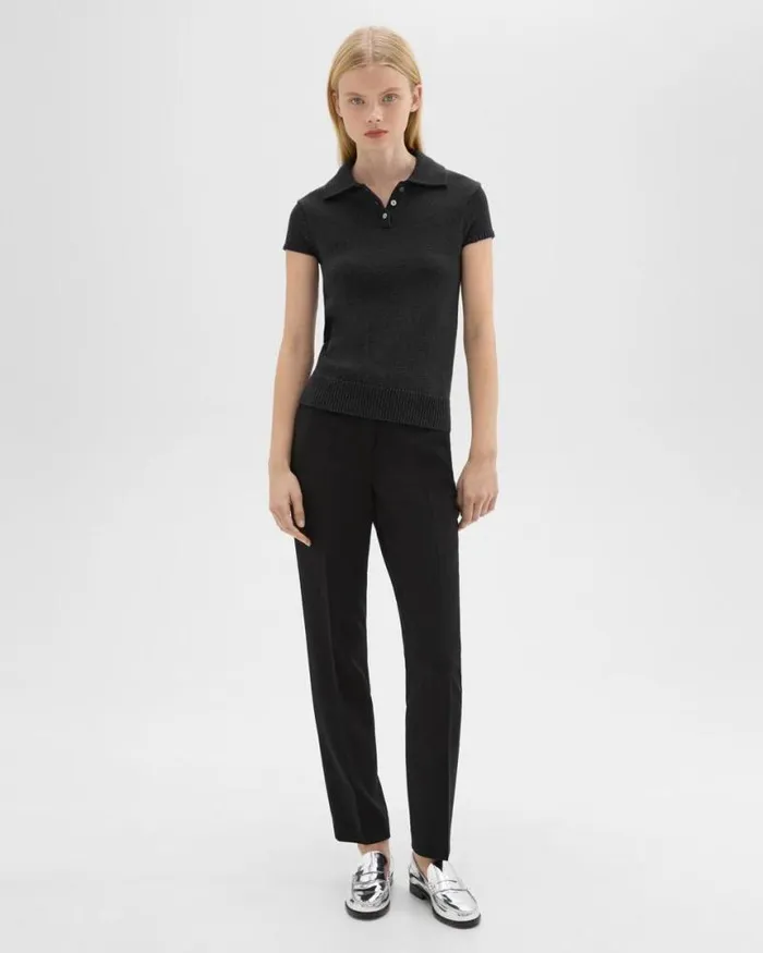 Sweaters Cardigans Women Theory Cap Sleeve Polo In CottonWool Boucl Black Sweaters Cardigans Women Theory Cap Sleeve Polo In CottonWool Boucl Black