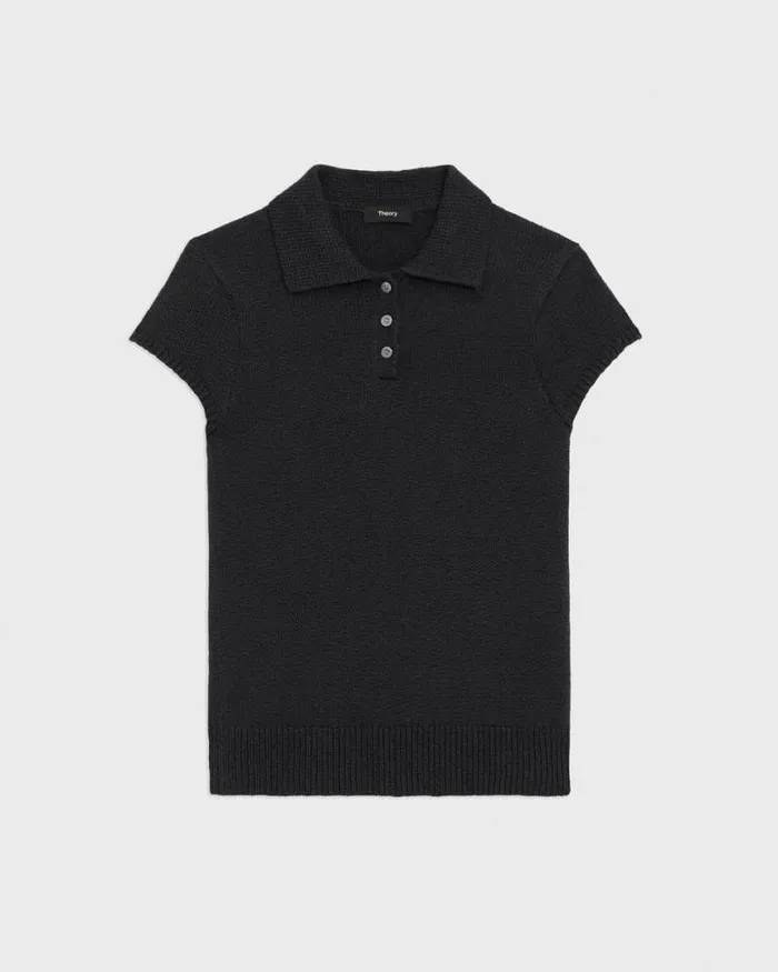 Sweaters Cardigans Women Theory Cap Sleeve Polo In CottonWool Boucl Black Sweaters Cardigans Women Theory Cap Sleeve Polo In CottonWool Boucl Black