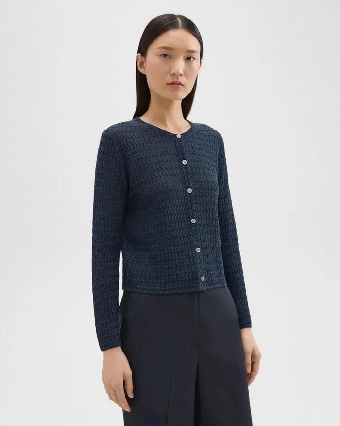 Sweaters Cardigans Women Theory Crewneck Cardigan In Cable Knit Linen Nocturne Navy Sweaters Cardigans Women Theory Crewneck Cardigan In Cable Knit Linen Nocturne Navy