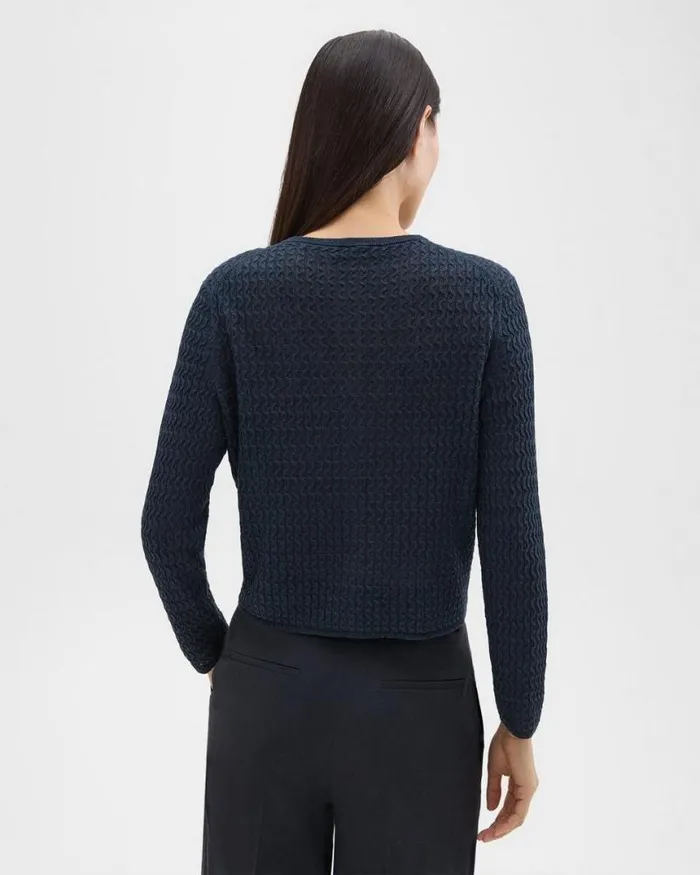 Sweaters Cardigans Women Theory Crewneck Cardigan In Cable Knit Linen Nocturne Navy Sweaters Cardigans Women Theory Crewneck Cardigan In Cable Knit Linen Nocturne Navy