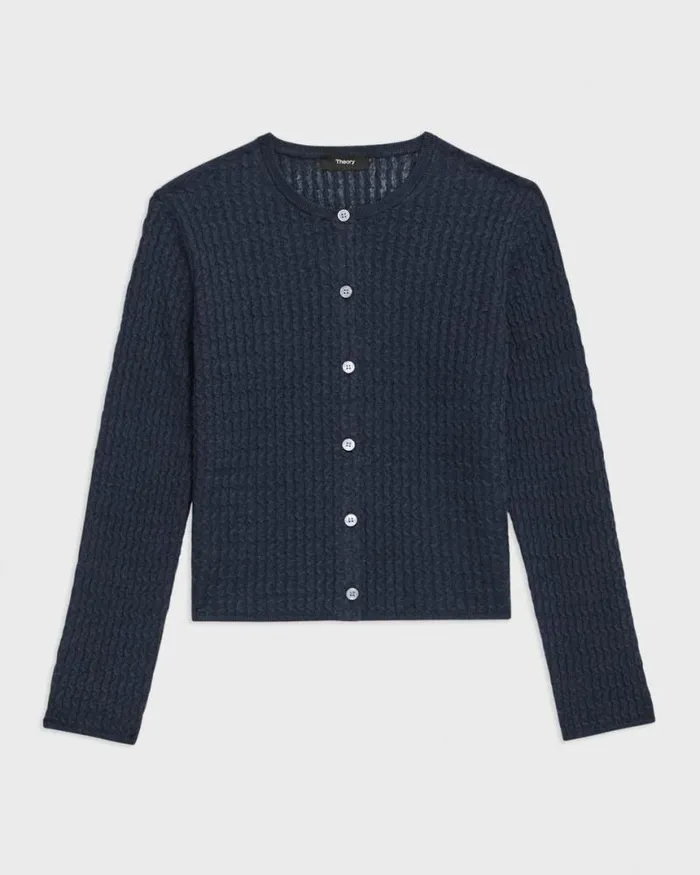 Sweaters Cardigans Women Theory Crewneck Cardigan In Cable Knit Linen Nocturne Navy Sweaters Cardigans Women Theory Crewneck Cardigan In Cable Knit Linen Nocturne Navy