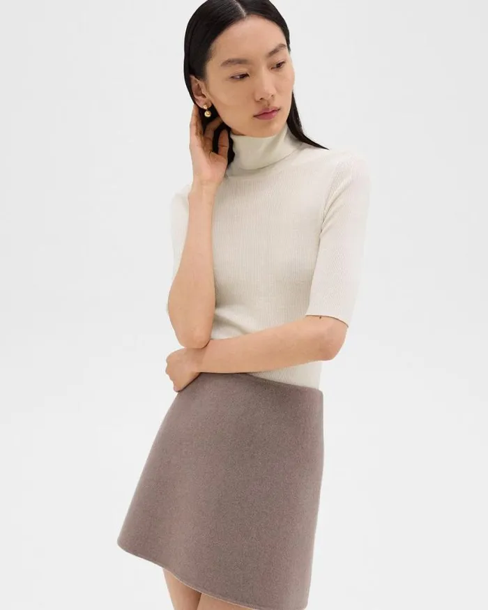 Sweaters Cardigans Women Theory Leenda ShortSleeve Turtleneck In Regal Wool New Ivory