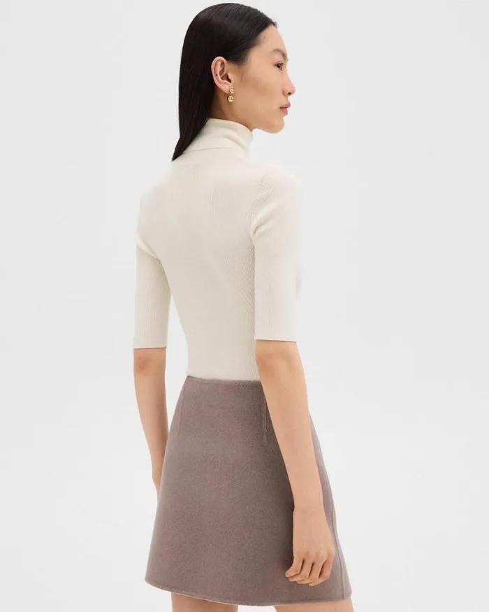 Sweaters Cardigans Women Theory Leenda ShortSleeve Turtleneck In Regal Wool New Ivory