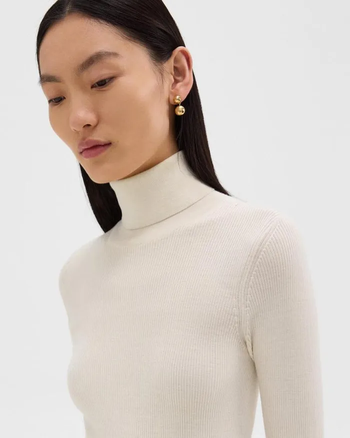 Sweaters Cardigans Women Theory Leenda ShortSleeve Turtleneck In Regal Wool New Ivory
