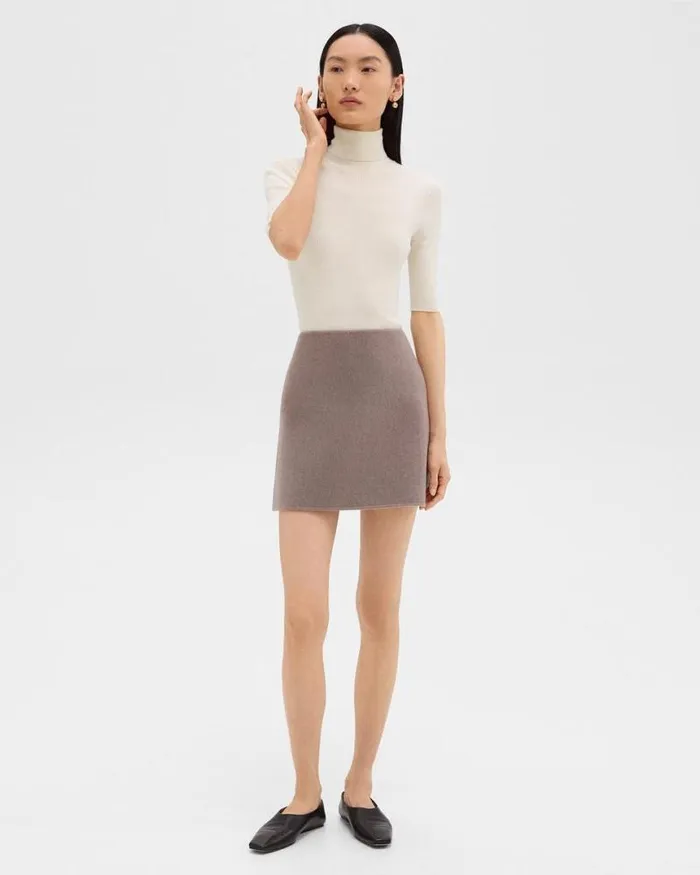 Sweaters Cardigans Women Theory Leenda ShortSleeve Turtleneck In Regal Wool New Ivory