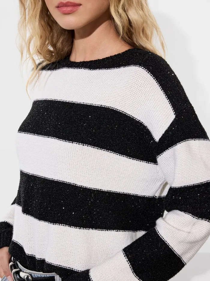 Sweaters Women Alice Olivia Jacques Sequin Pullover Soft Whiteblack