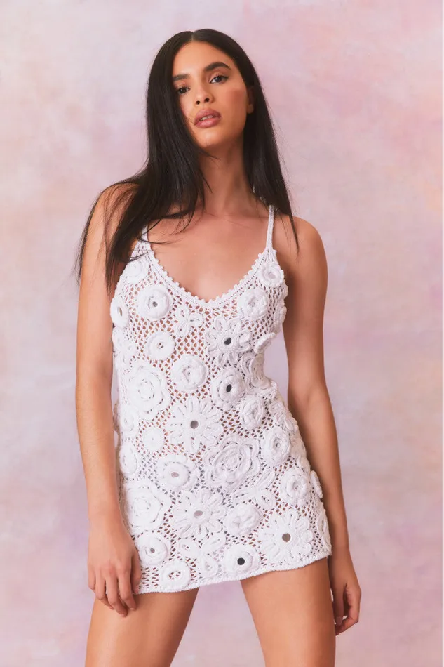 Swim Women LoveShackFancy Ferline Crochet Embellished Mini Dress White