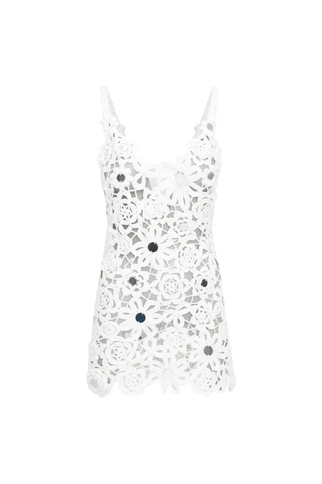 Swim Women LoveShackFancy Ferline Crochet Embellished Mini Dress White