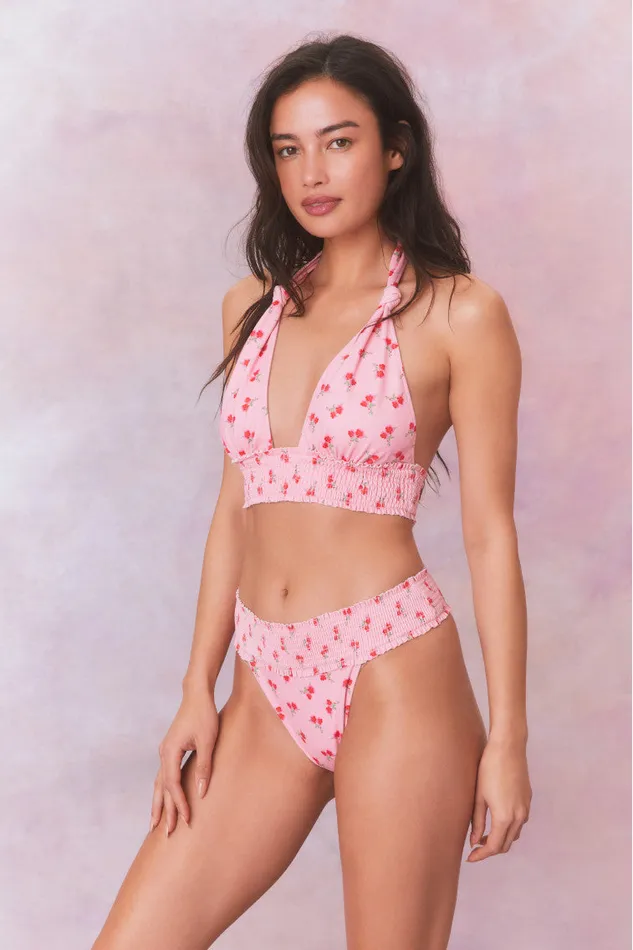 Swim Women LoveShackFancy Katya Cherry Halter Bikini Swim Set Cherry Pink