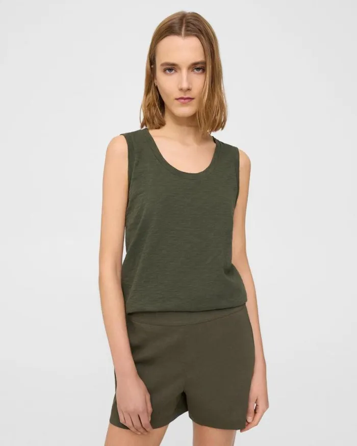 TShirts Tank Tops Women Theory Easy Tank Top In Organic Slub Cotton Dark Olive