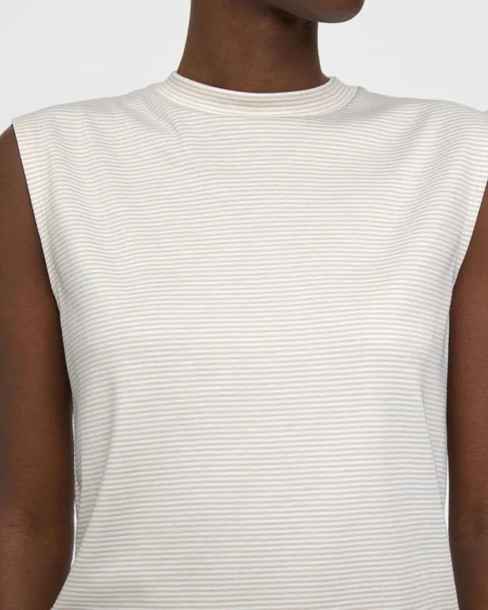 TShirts Tank Tops Women Theory Perfect CutOff Tee In Striped Cotton Jersey Sand Multi TShirts Tank Tops Women Theory Perfect CutOff Tee In Striped Cotton Jersey Sand Multi