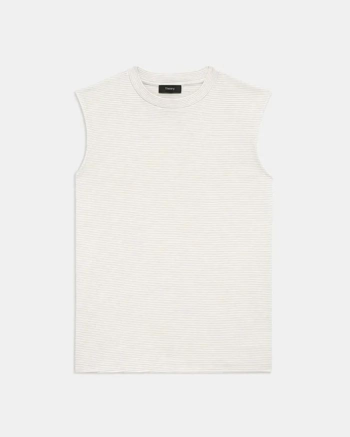 TShirts Tank Tops Women Theory Perfect CutOff Tee In Striped Cotton Jersey Sand Multi TShirts Tank Tops Women Theory Perfect CutOff Tee In Striped Cotton Jersey Sand Multi