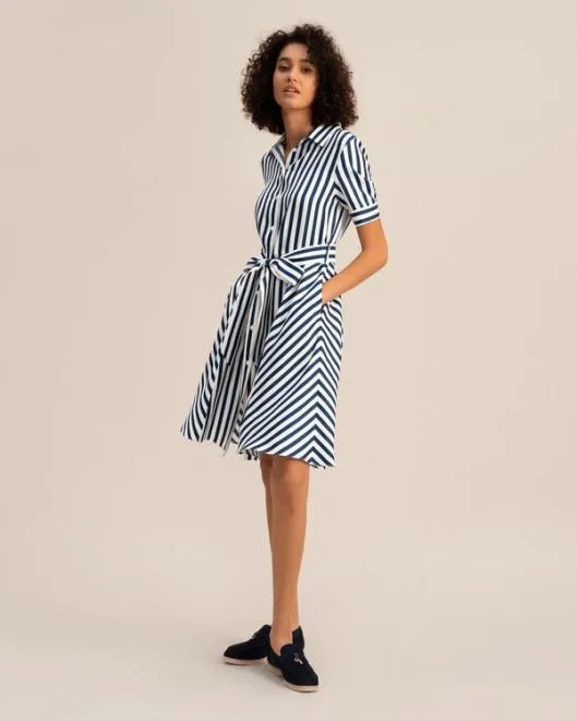 The Amalfi Stripe Silk Shirtdress With Belt Women Jumpsuits Lilysilk Dresses