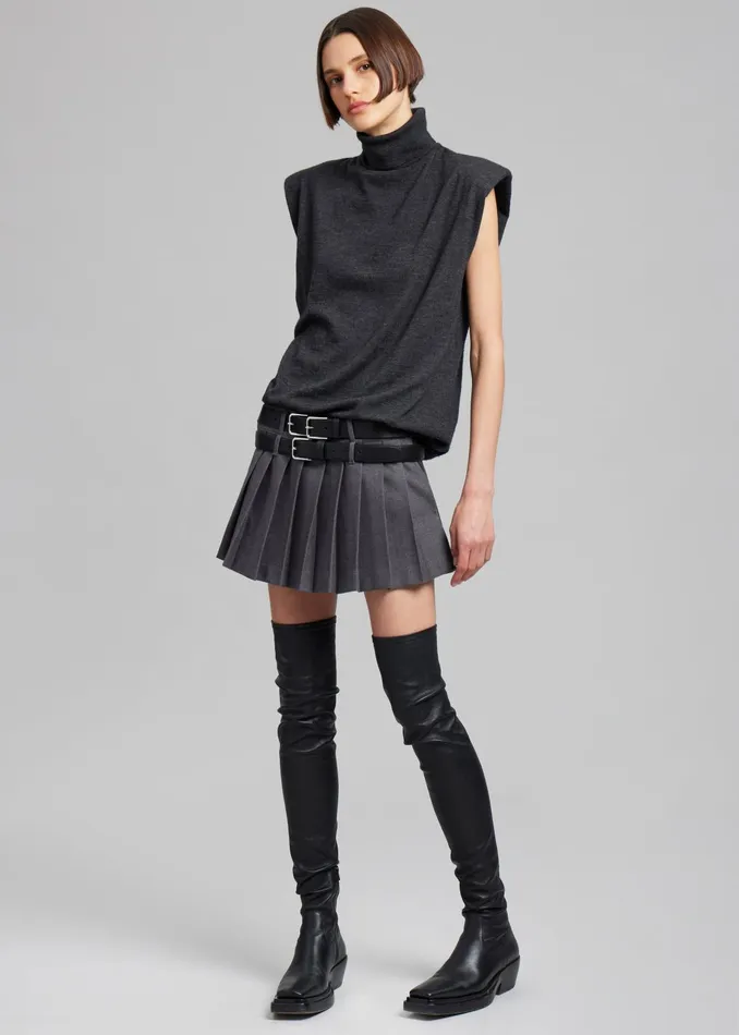 The Frankie Shop Bottoms Blake Mini Pleated Skirt 8211 Dark Grey Melange 8211 Women