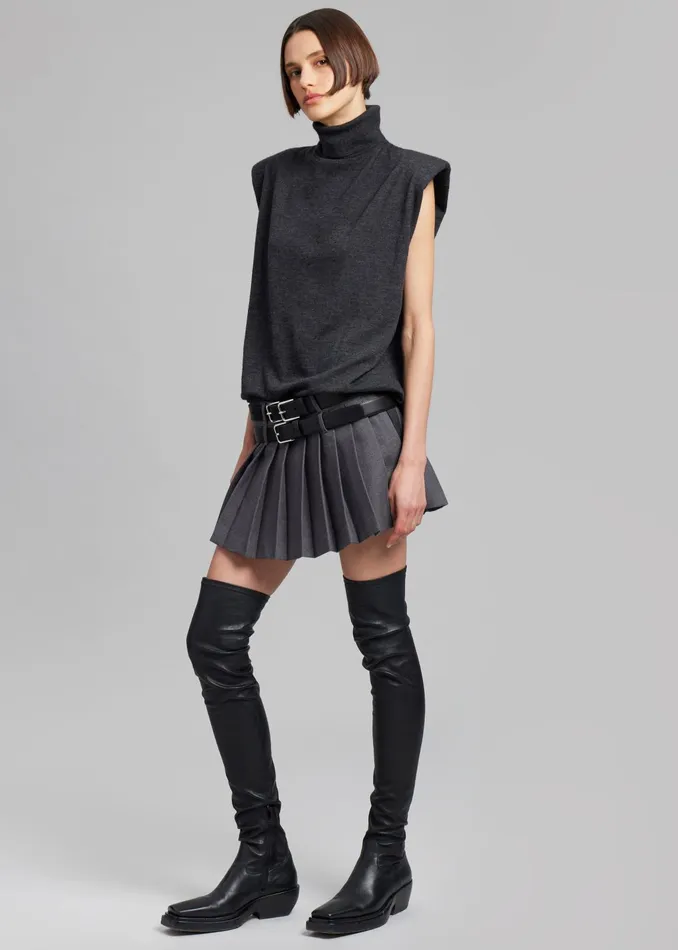 The Frankie Shop Bottoms Blake Mini Pleated Skirt 8211 Dark Grey Melange 8211 Women