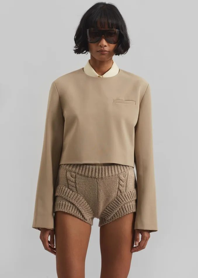 The Frankie Shop Bottoms Clio Double Knit Shorts 8211 Beige 8211 Women