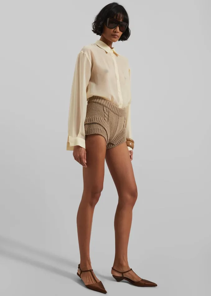 The Frankie Shop Bottoms Clio Double Knit Shorts 8211 Beige 8211 Women