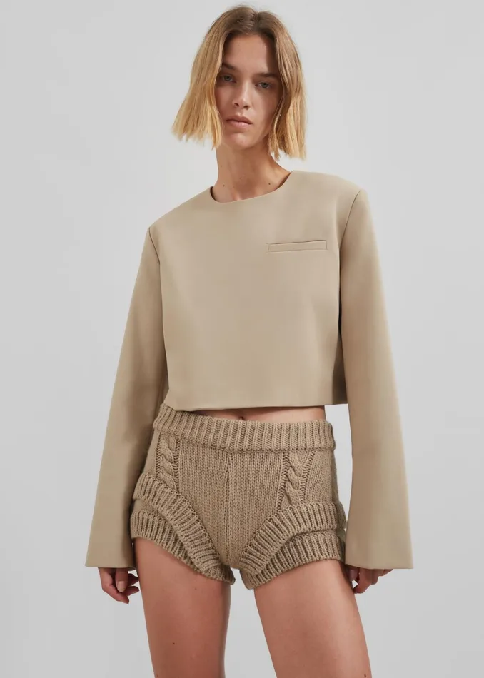 The Frankie Shop Bottoms Clio Double Knit Shorts 8211 Beige 8211 Women