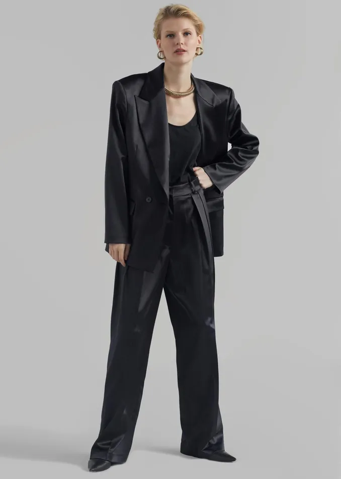 The Frankie Shop Bottoms Eliane Satin Pleated Trousers 8211 Black 8211 Women