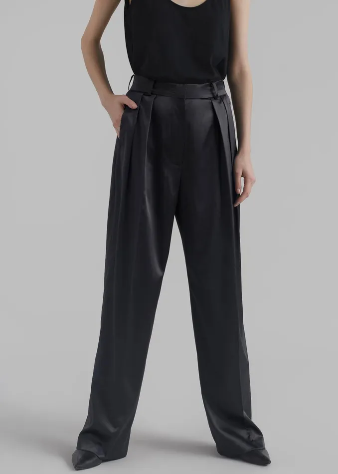 The Frankie Shop Bottoms Eliane Satin Pleated Trousers 8211 Black 8211 Women