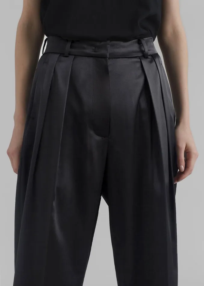 The Frankie Shop Bottoms Eliane Satin Pleated Trousers 8211 Black 8211 Women