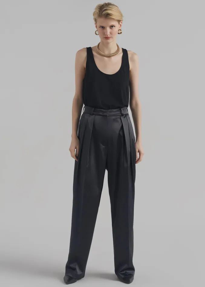 The Frankie Shop Bottoms Eliane Satin Pleated Trousers 8211 Black 8211 Women