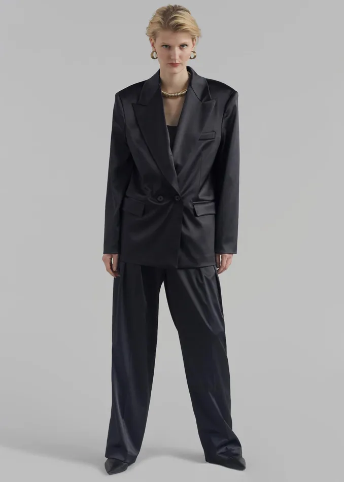 The Frankie Shop Bottoms Eliane Satin Pleated Trousers 8211 Black 8211 Women