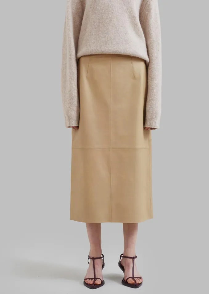 The Frankie Shop Bottoms Heather Leather Pencil Skirt 8211 Beige 8211 Women