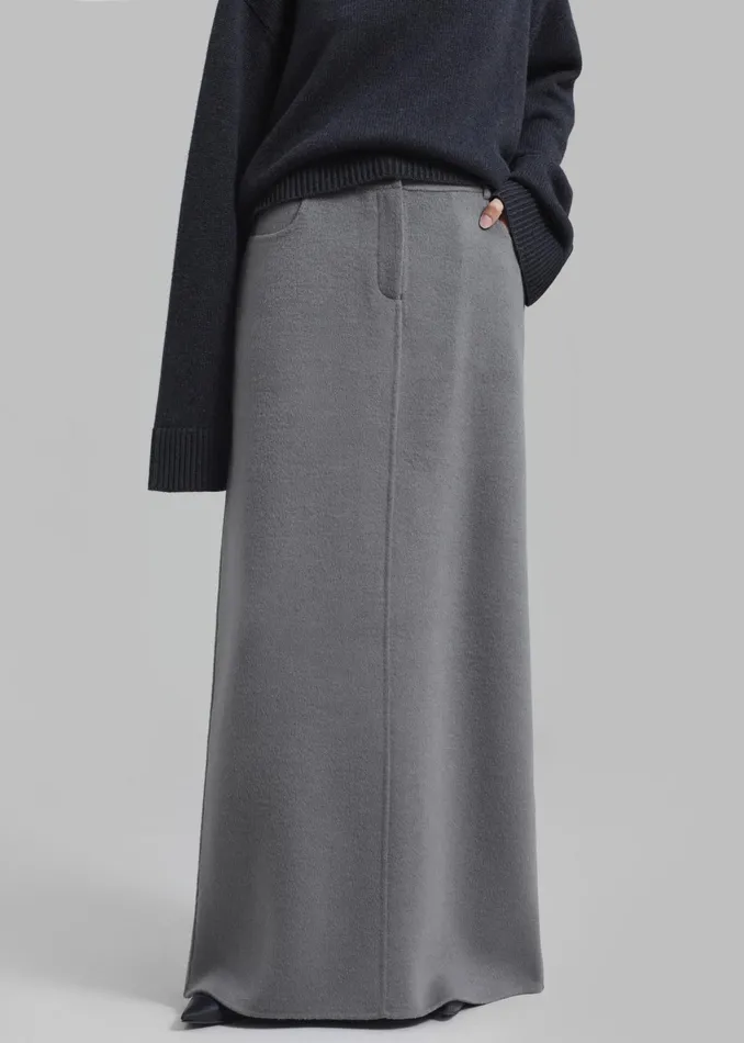 The Frankie Shop Bottoms Malvo Long Wool Pencil Skirt 8211 Grey 8211 Women