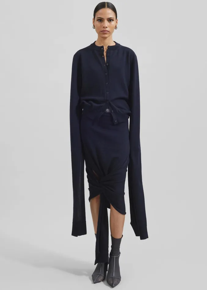 The Frankie Shop Knitwear Coperni Knotted Sleeved Cardigan 8211 Blue 8211 Women