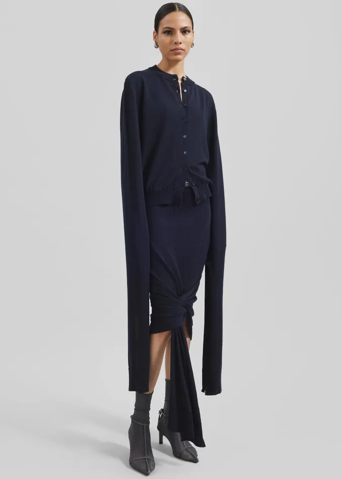 The Frankie Shop Knitwear Coperni Knotted Sleeved Cardigan 8211 Blue 8211 Women