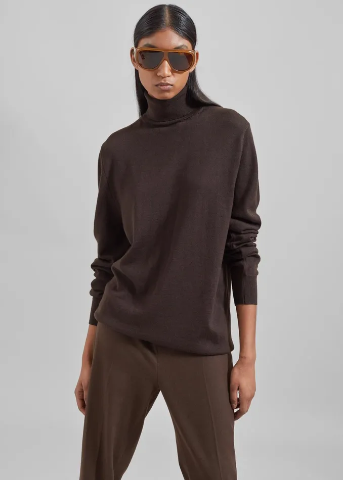 The Frankie Shop Knitwear Eve Thin Turtleneck Sweater 8211 Dark Brown 8211 Women