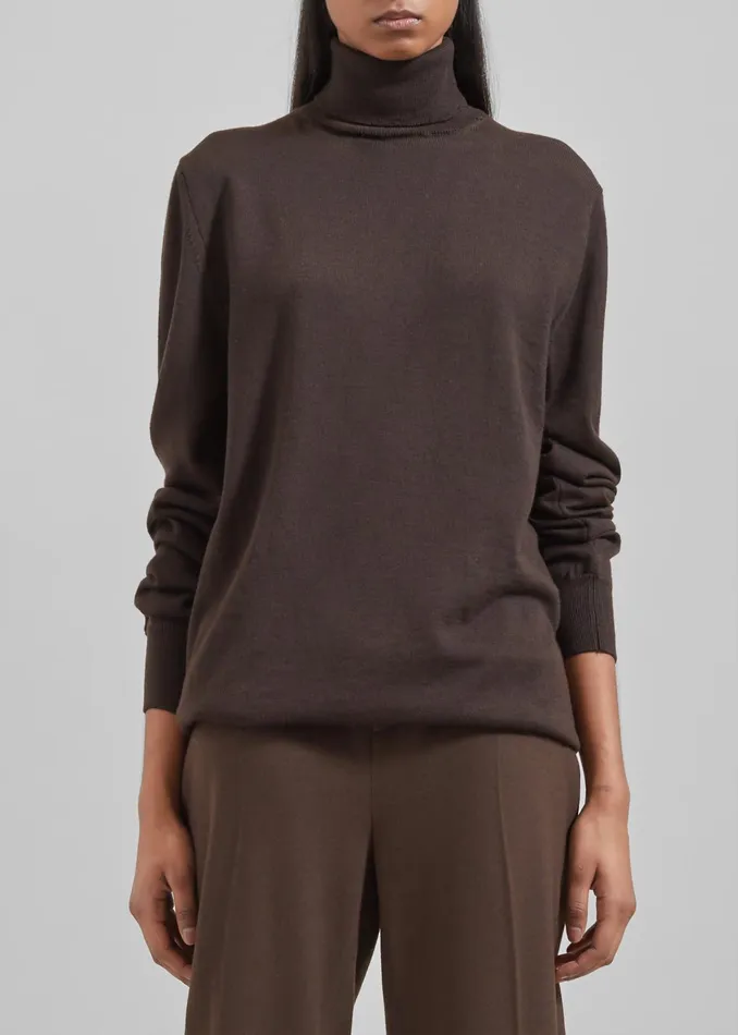 The Frankie Shop Knitwear Eve Thin Turtleneck Sweater 8211 Dark Brown 8211 Women