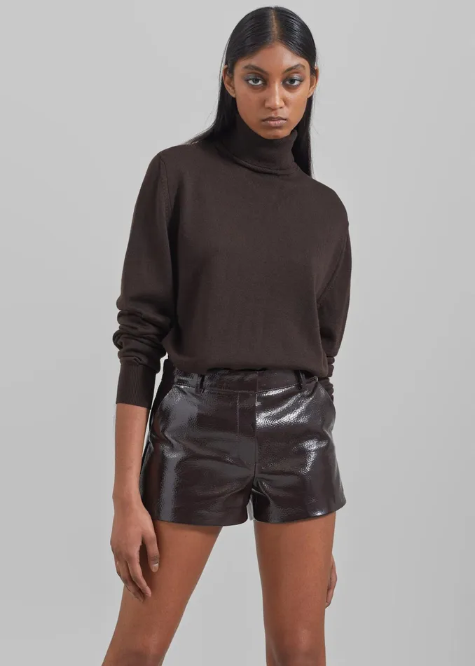 The Frankie Shop Knitwear Eve Thin Turtleneck Sweater 8211 Dark Brown 8211 Women