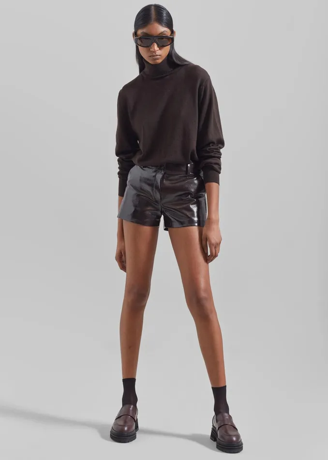 The Frankie Shop Knitwear Eve Thin Turtleneck Sweater 8211 Dark Brown 8211 Women