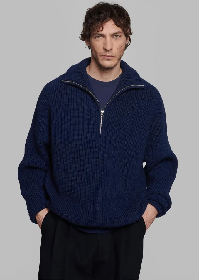 The Frankie Shop Knitwear Harrison Quarter Zip Jumper 8211 Navy 8211 Men