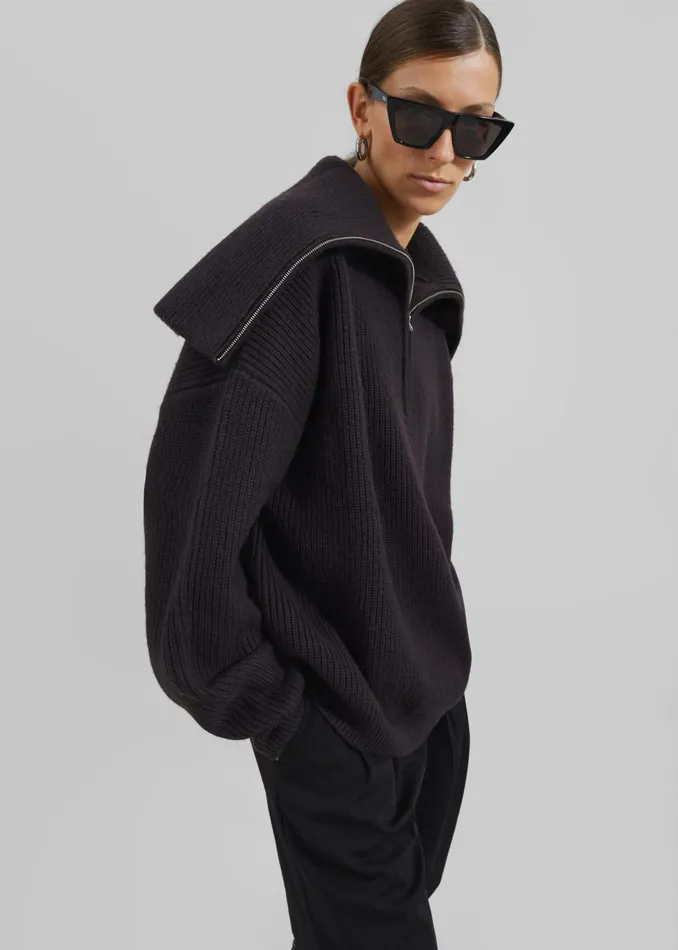 The Frankie Shop Knitwear Hazel Oversized Wool Jumper 8211 Dark Plum 8211 Women