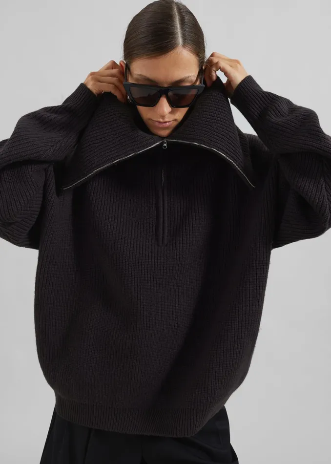 The Frankie Shop Knitwear Hazel Oversized Wool Jumper 8211 Dark Plum 8211 Women