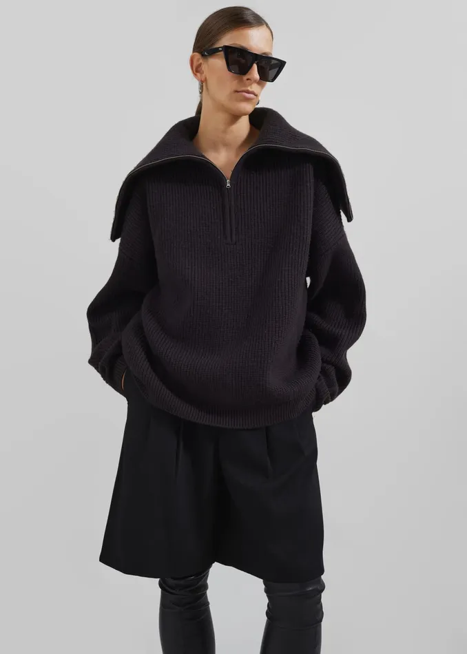 The Frankie Shop Knitwear Hazel Oversized Wool Jumper 8211 Dark Plum 8211 Women