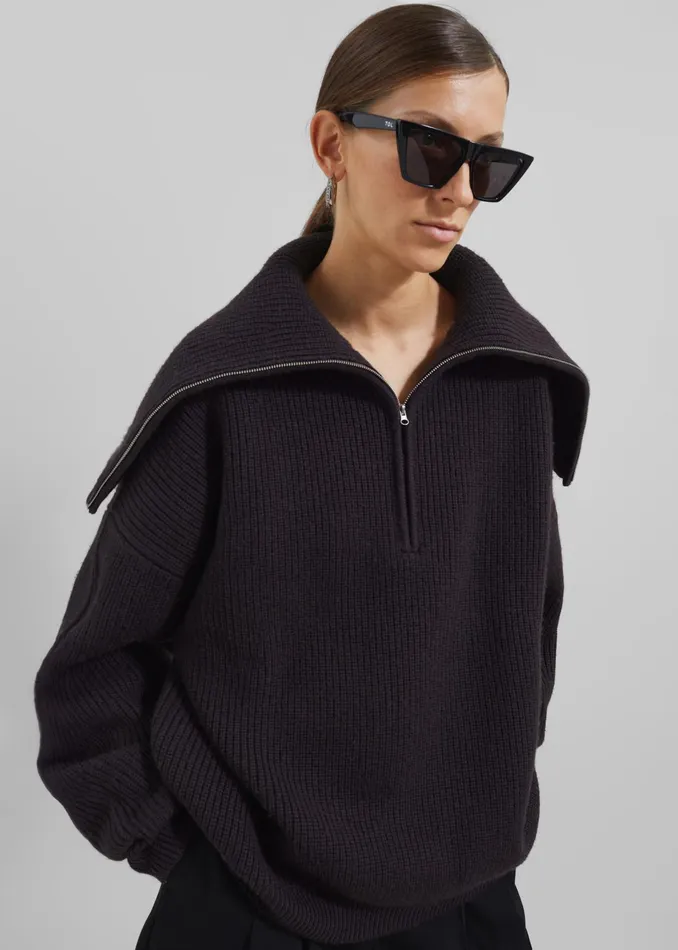 The Frankie Shop Knitwear Hazel Oversized Wool Jumper 8211 Dark Plum 8211 Women