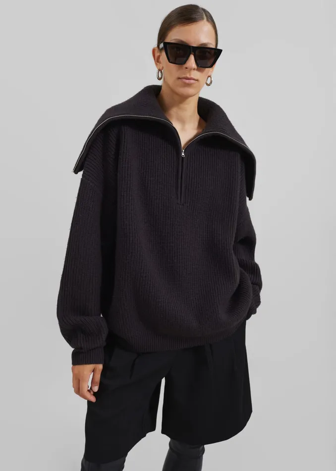 The Frankie Shop Knitwear Hazel Oversized Wool Jumper 8211 Dark Plum 8211 Women
