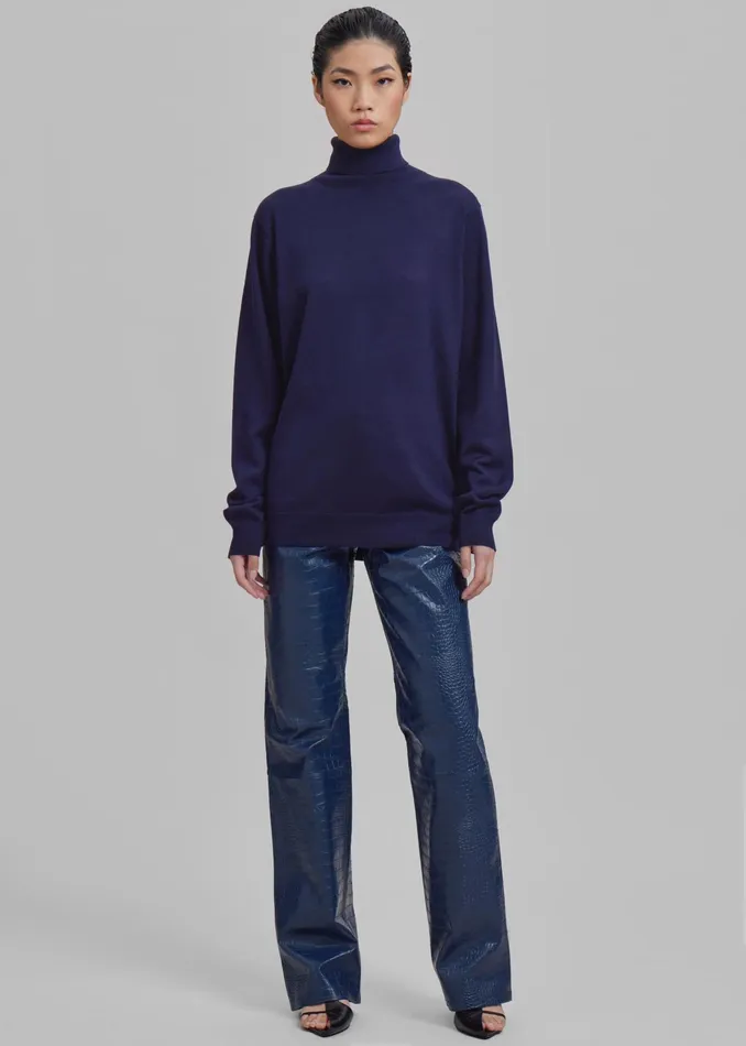 The Frankie Shop Knitwear Ines Thin Padded Turtleneck 8211 Navy 8211 Women
