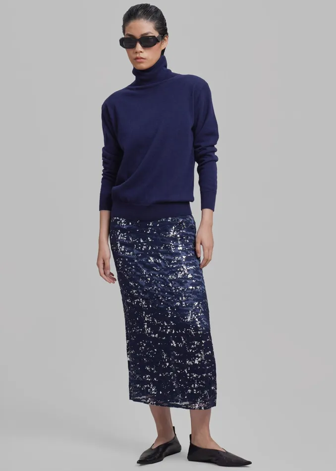The Frankie Shop Knitwear Ines Thin Padded Turtleneck 8211 Navy 8211 Women