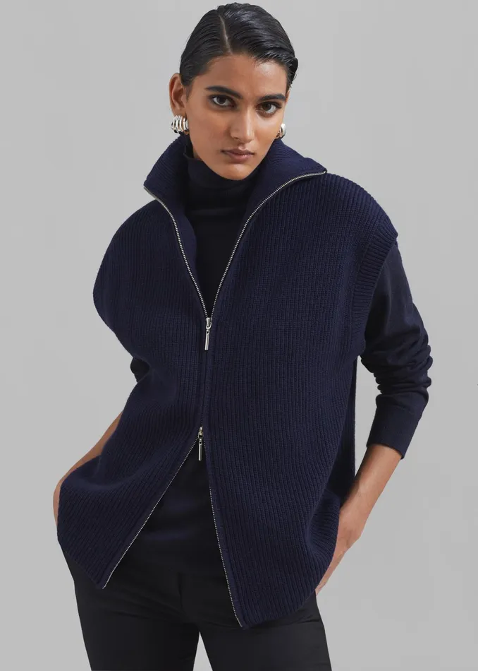 The Frankie Shop Knitwear Kellan Wool Blend Sleeveless Zip Turtleneck 8211 Navy 8211 Women
