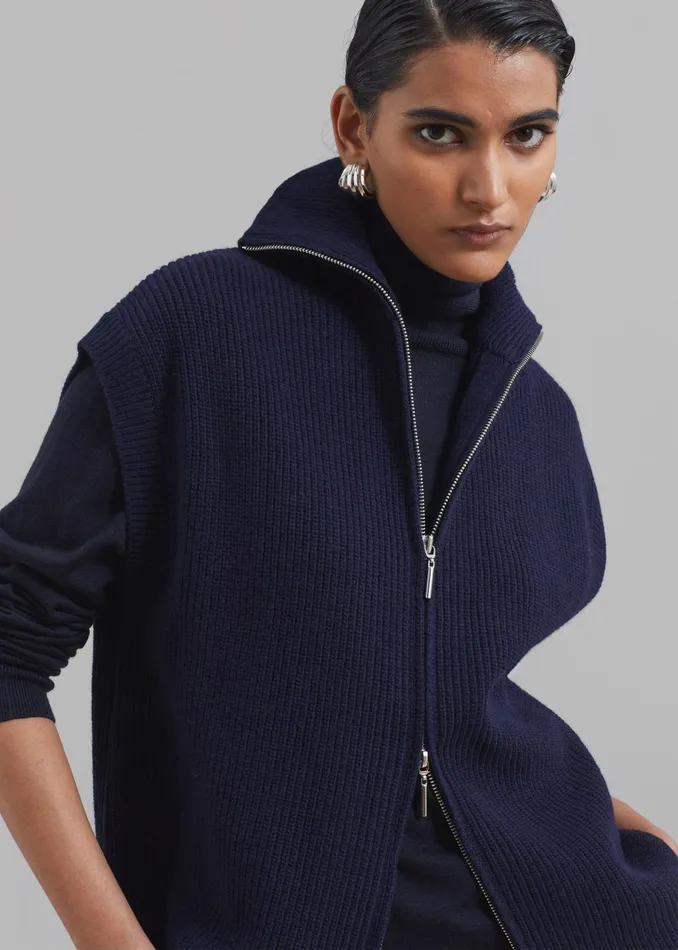 The Frankie Shop Knitwear Kellan Wool Blend Sleeveless Zip Turtleneck 8211 Navy 8211 Women