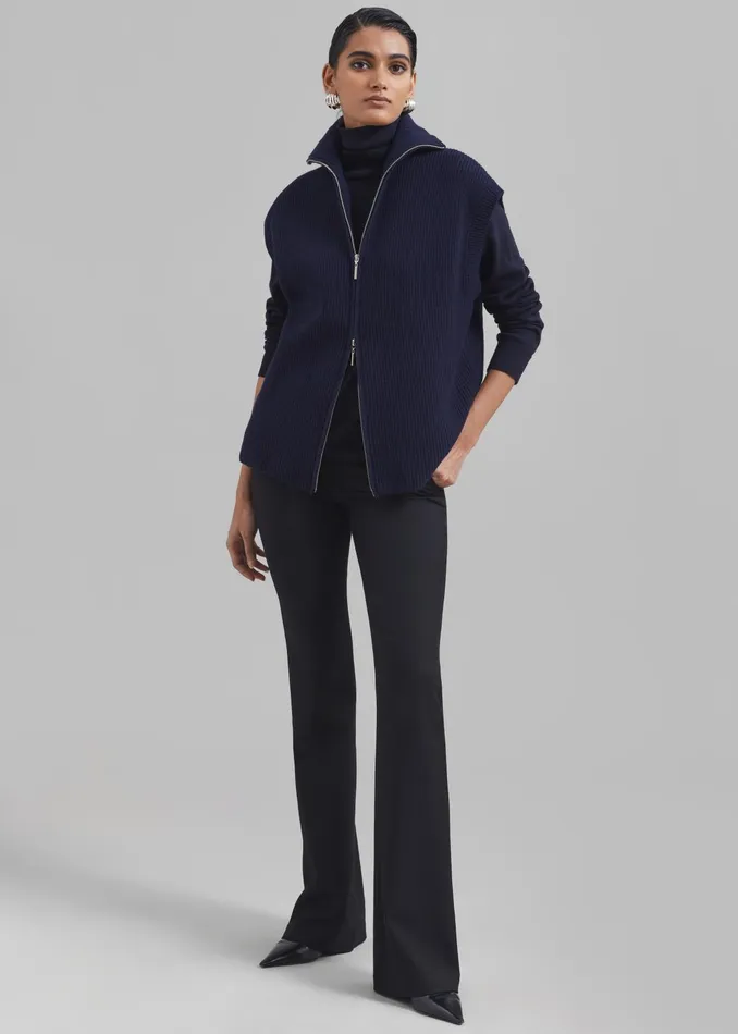 The Frankie Shop Knitwear Kellan Wool Blend Sleeveless Zip Turtleneck 8211 Navy 8211 Women
