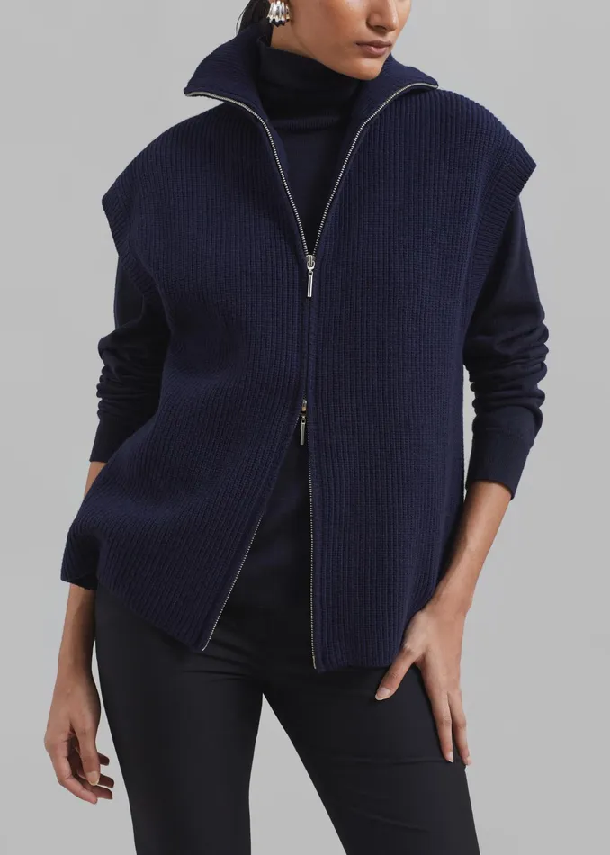 The Frankie Shop Knitwear Kellan Wool Blend Sleeveless Zip Turtleneck 8211 Navy 8211 Women