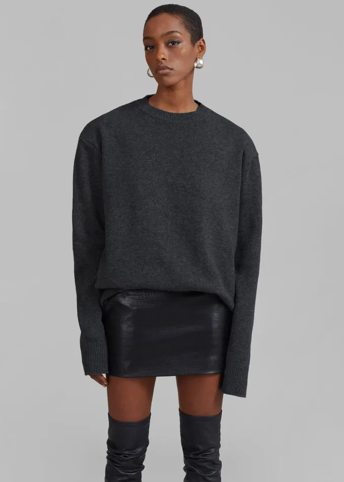 The Frankie Shop Knitwear Rafaela Padded Knit Sweater 8211 Dark Grey Melange 8211 Women