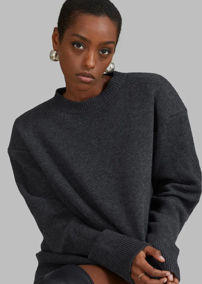 The Frankie Shop Knitwear Rafaela Padded Knit Sweater 8211 Dark Grey Melange 8211 Women